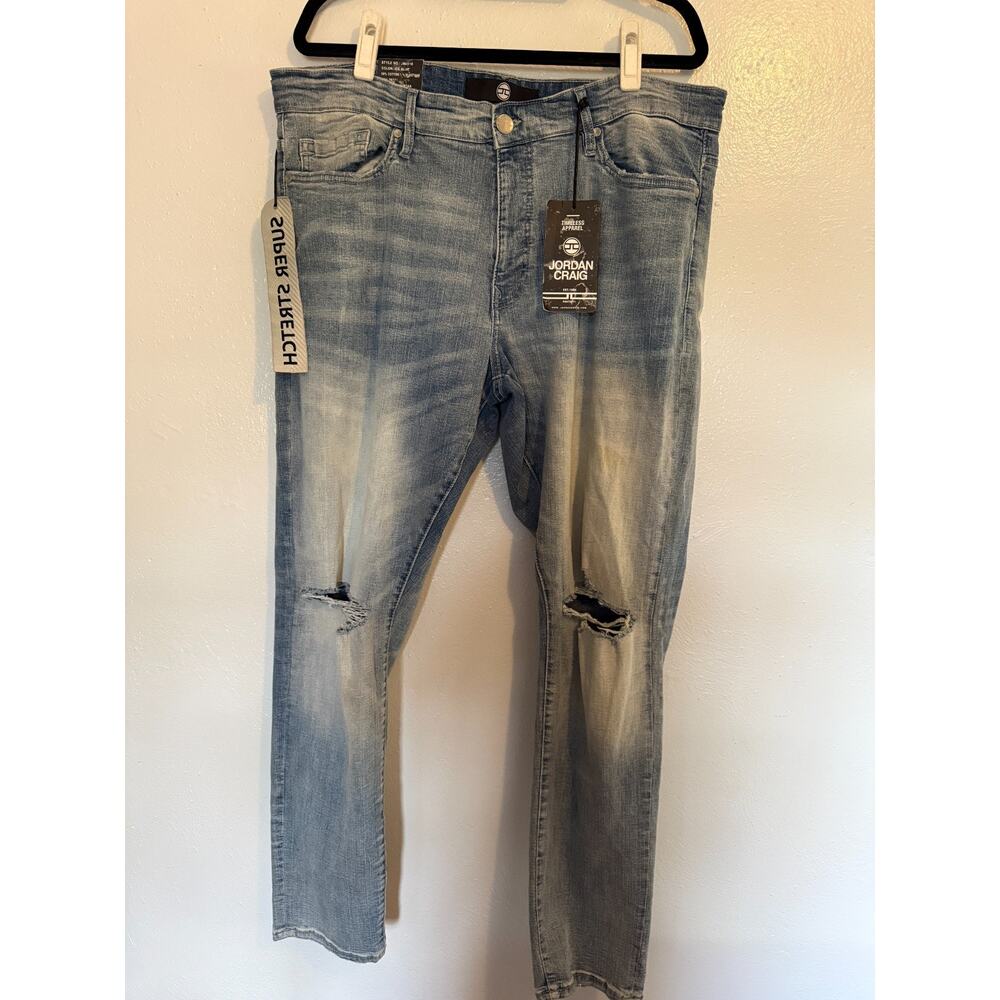 NWT Jordan Craig Sean JM3418 Ice Blue Cotton Denim Jeans Mens 40X32 Distressed - Picture 1 of 13